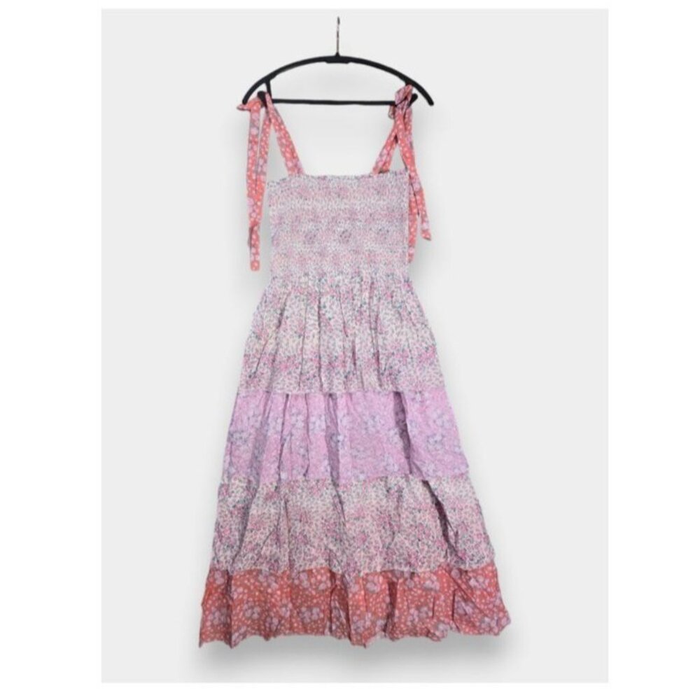 LOVESHACKFANCY Caressa Floral Print Tiered Sundress Pink Small NWT $395 - Picture 2 of 9